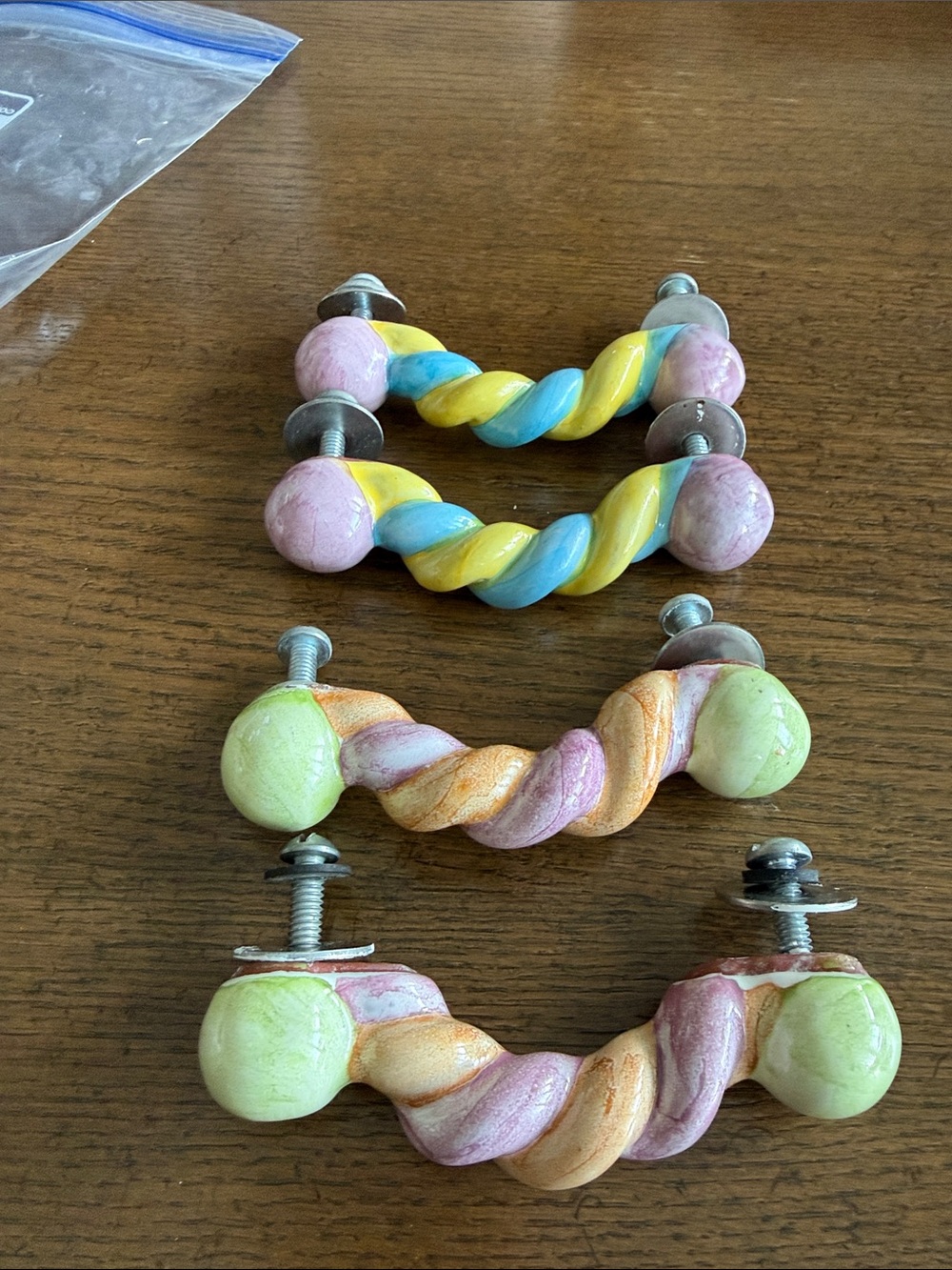 Mckenzie Childs Twisted Pastel Ceramic Drawer Pulls - Yellow, Blue & Pink